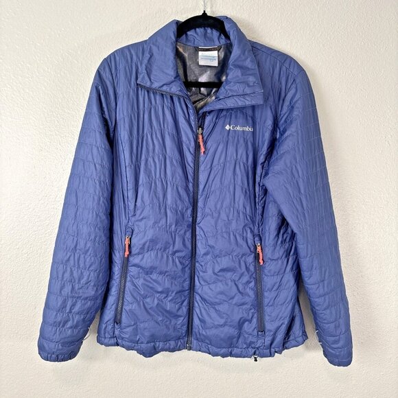 Columbia Omni-Heat Quilted Blue Puffer Jacket Women Size Large Full Zip Packable - Picture 1 of 12